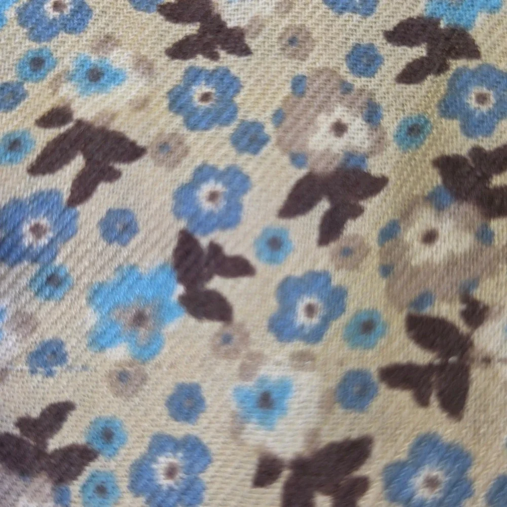 Blue Star Clothing Co Floral Pashmina Scarf Blue Brown Tan Fringe Acrylic NWT